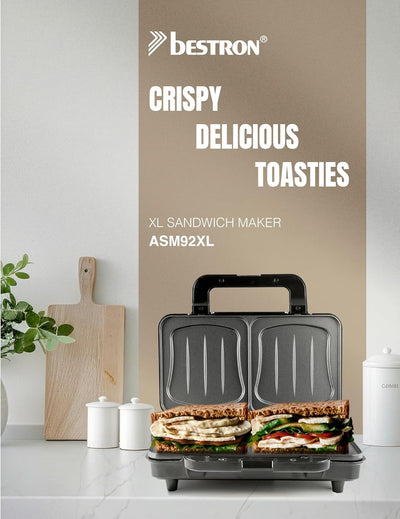 Bestron XL Sandwichmaker, Sandwich-Toaster für 2 Sandwiches in Muschelform, ideal für American Sandw