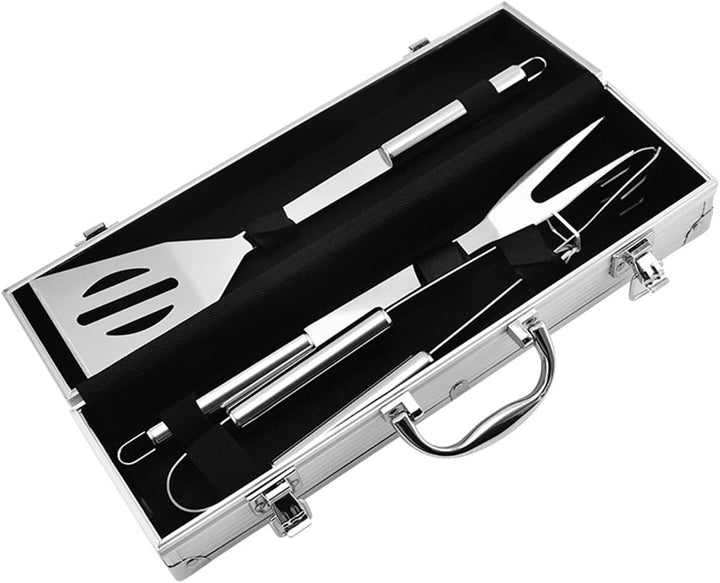 Grill Zubehör, Extra Dicke Edelstahl BBQ Utensilien, 3 Stück Grill Werkzeuge mit Fall-Spachtel, Gabe