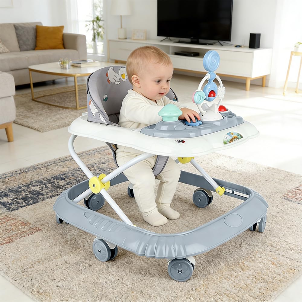 Gehhilfe mit 4 Höhenpositionen, von 6 bis 18 Monaten Baby-Lauflernhilfe, Faltbarer Lauflernwagen für