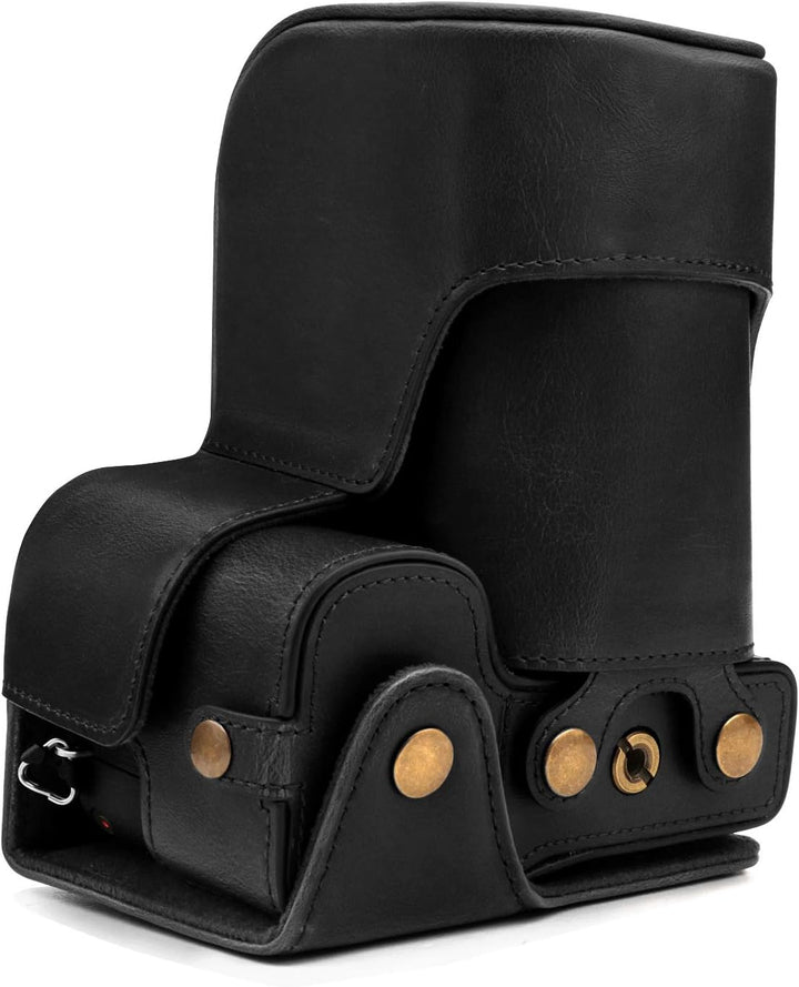 MegaGear MG1804 Ever Ready Kameratasche aus Leder, kompatibel mit Sony Alpha A6600 (18-135 mm), Schw