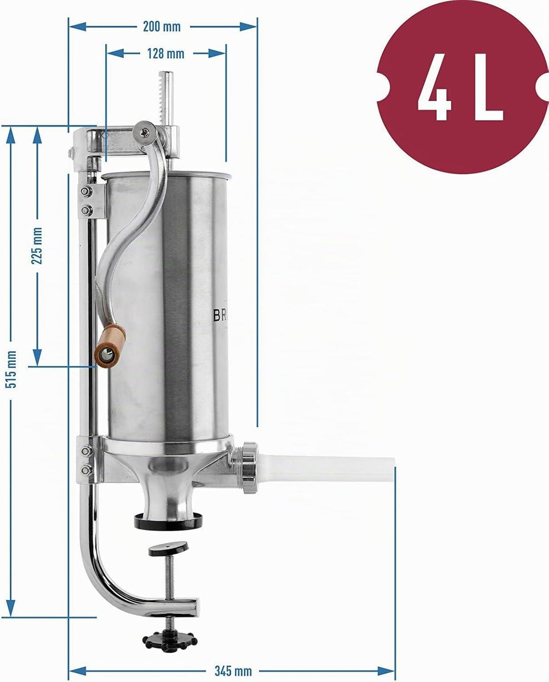 BROWIN® Manuell Wurstfüller aus Edelstahl 311008 | 4 kg vertikale Wurstmaschine | Wurstfüllmaschine