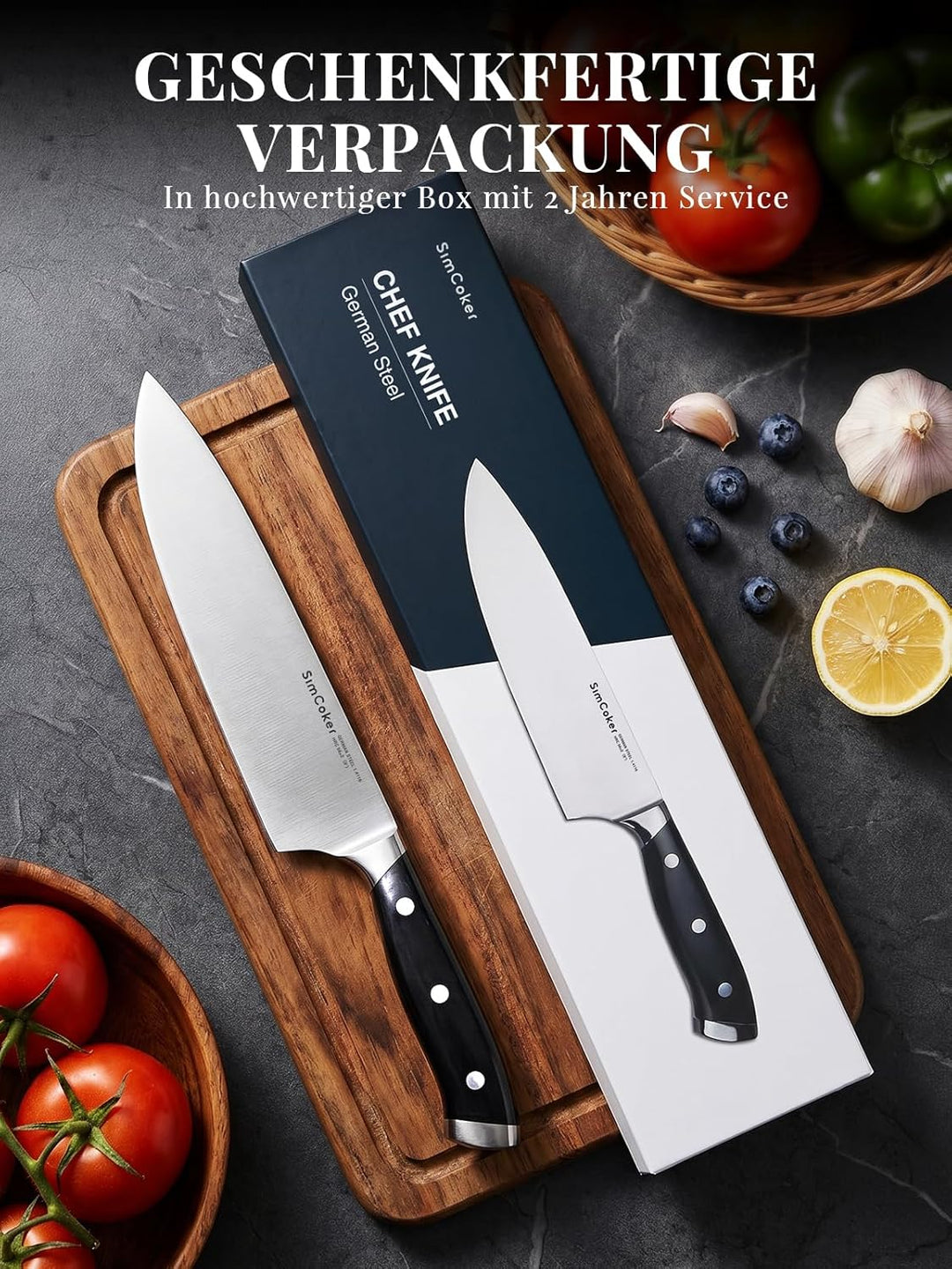 SimCoker Kochmesser,Profi Chefmesser 20CM,Scharfe Küchenmesser,Fleischmesser,Deutscher HC Edelstahl