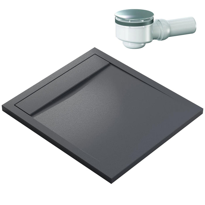 BERNSTEIN Duschtasse 100x90 cm Anthrazit Matt Flache Bauhöhe, Duschwanne aus Mineralguss, Rechteckig