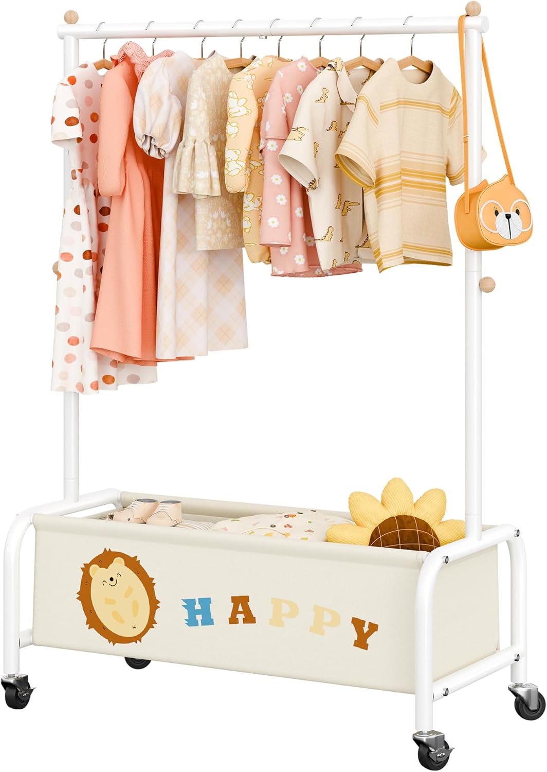 GRANNY SAYS Kleiderständer Kinder mit Aufbewahrungskiste, Kinder Kleiderstange auf Rollen, beige Kin