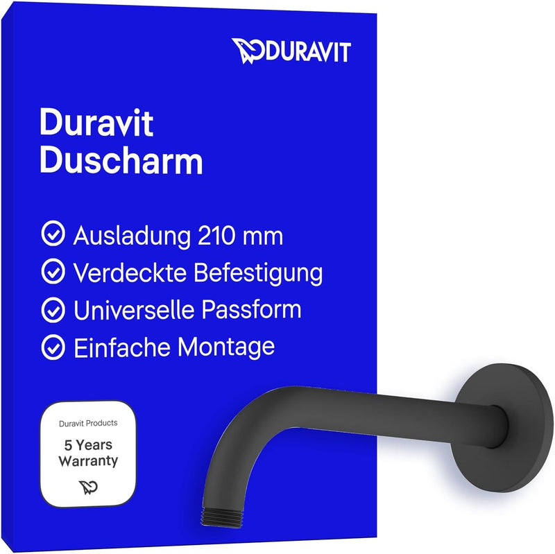 Duravit UV0670027046 Universal Duscharm, Duscharmatur Wandbefestigung, Brausearm 210 mm, Duschbrause