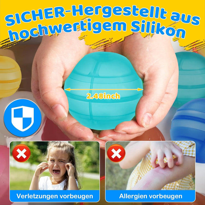 Wasserbomben Wiederverwendbare 8 Stück &amp; Mesh Bag, Silikon Wasserbomben Selbstschliessend für Kinder