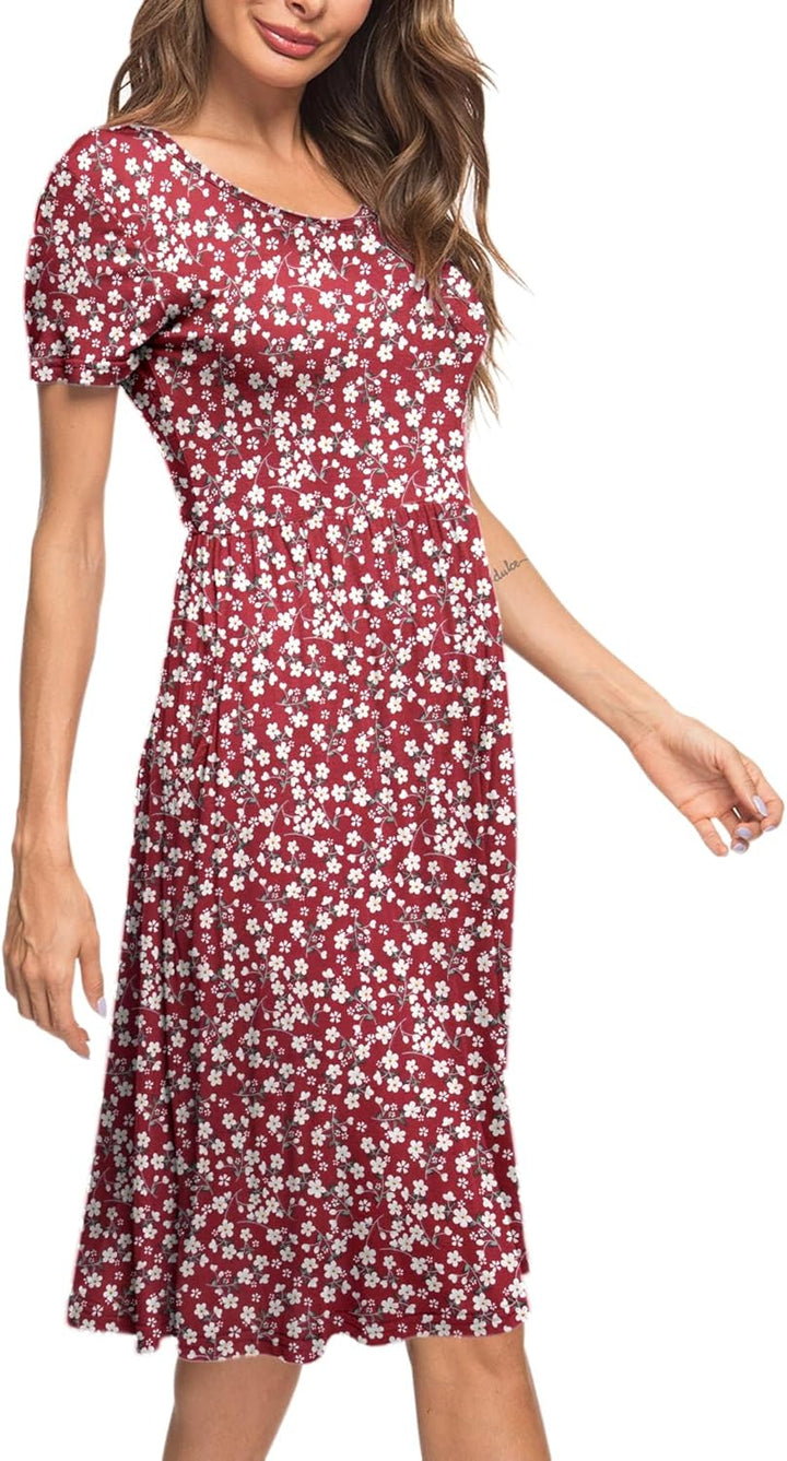 AUSELILY Damen Kleider Sommer Sommerkleider Knielang Kurzarm Empire Freizeitkleid Schicke Shirtkleid