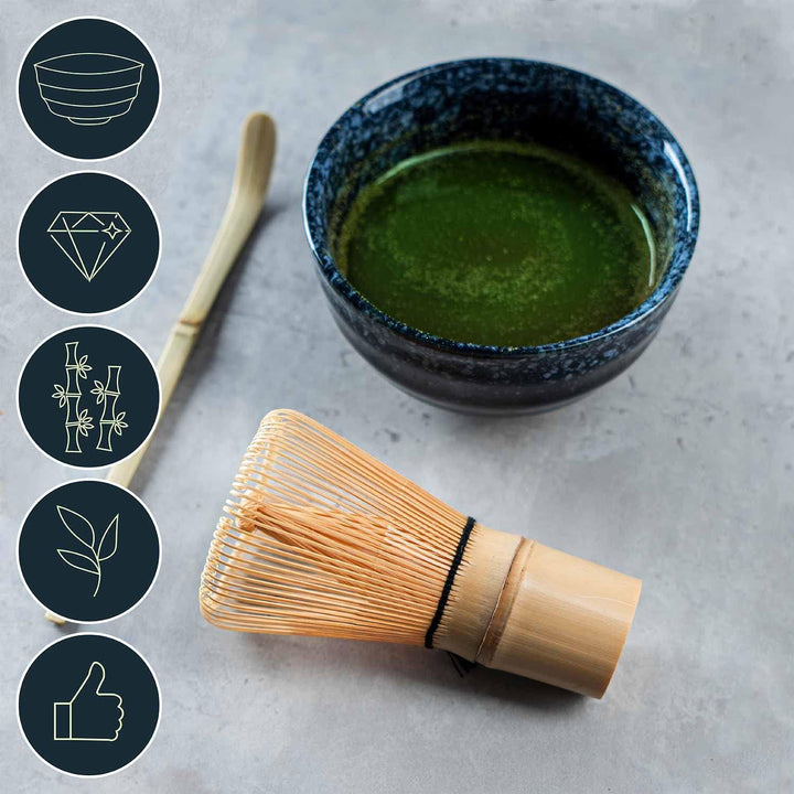 Dimono Original Matcha Tee-Set mit Matcha-Schale, Bambus-Besen & Dosierlöffel - Das Teezeremonie Ges
