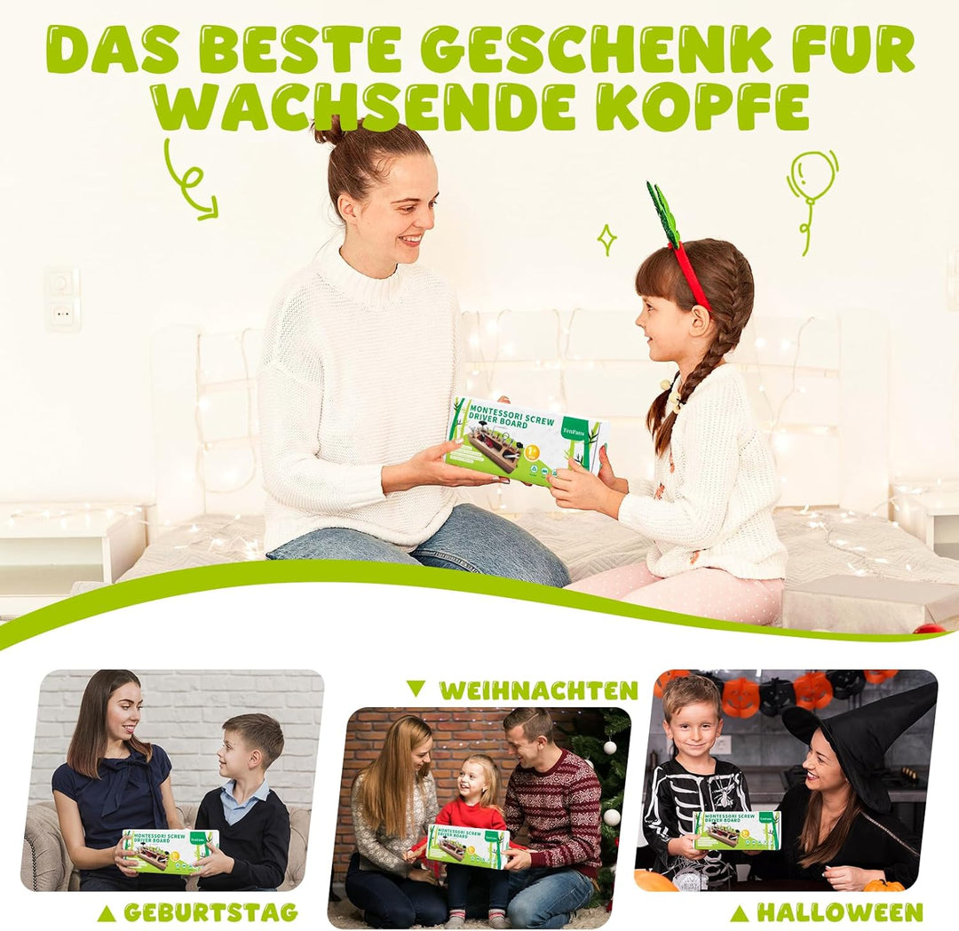 TenFans Montessori Schraubbrett aus Naturholz - Manuelles Lernspiel für Kinder ab 1 Jahr - Feinmotor