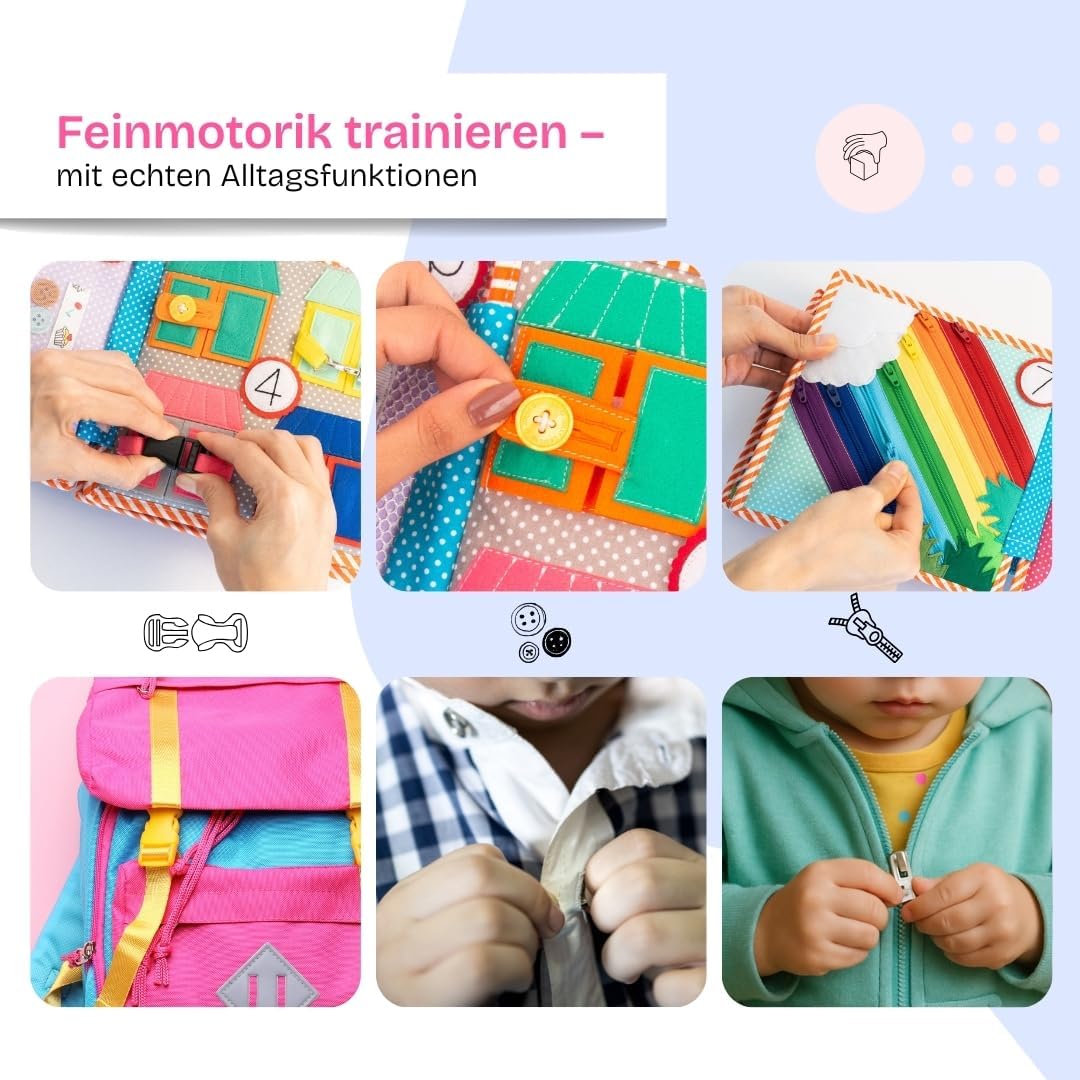 Jolly Designs – 1,2,3 – 10 Seiten Premium - Quiet Book – Montessori Spielzeug ab 3 Jahren – Motorik