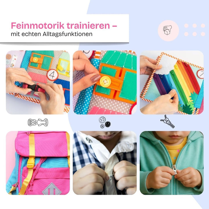 Jolly Designs – 1,2,3 – 10 Seiten Premium - Quiet Book – Montessori Spielzeug ab 3 Jahren – Motorik