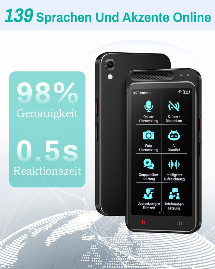 Sprachübersetzer Gerät, 139 Sprachen Übersetzungsgerät, Echtzeit-Übersetzung, WLAN/Hotspot/Offline-M