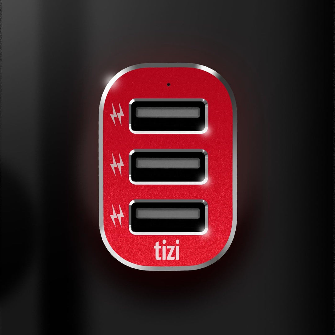 equinux tizi Turbolader 3X MEGA (7,2A, Monza Rot Edition), 3-Fach USB-Auto-Ladegerät mit hochwertige