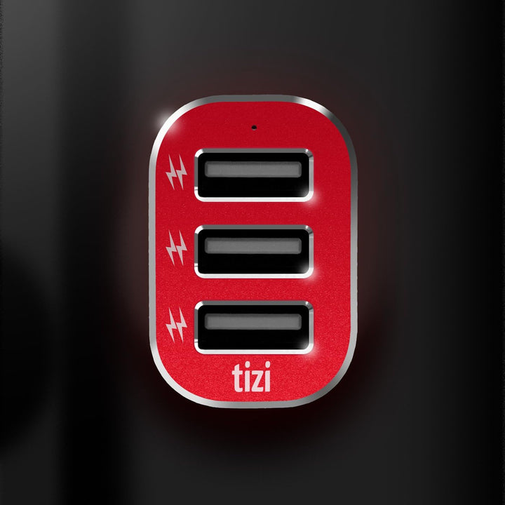 equinux tizi Turbolader 3X MEGA (7,2A, Monza Rot Edition), 3-Fach USB-Auto-Ladegerät mit hochwertige