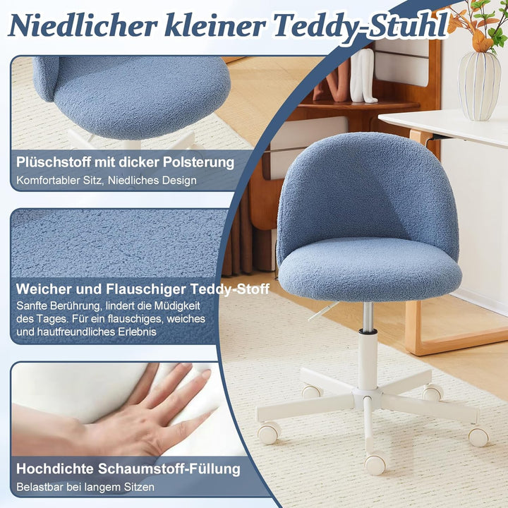 Bonnlo Bürostuhl mit Rollen, Schminktisch Stuhl, Höhenverstellbar Schreibtischstuhl für Arbeitszimme