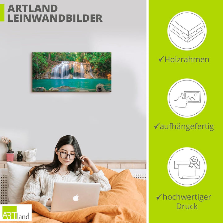 Artland Leinwandbild Wandbild Bild auf Leinwand 150x75 cm Wanddeko Dschungel Urwald Fluss Thailand L