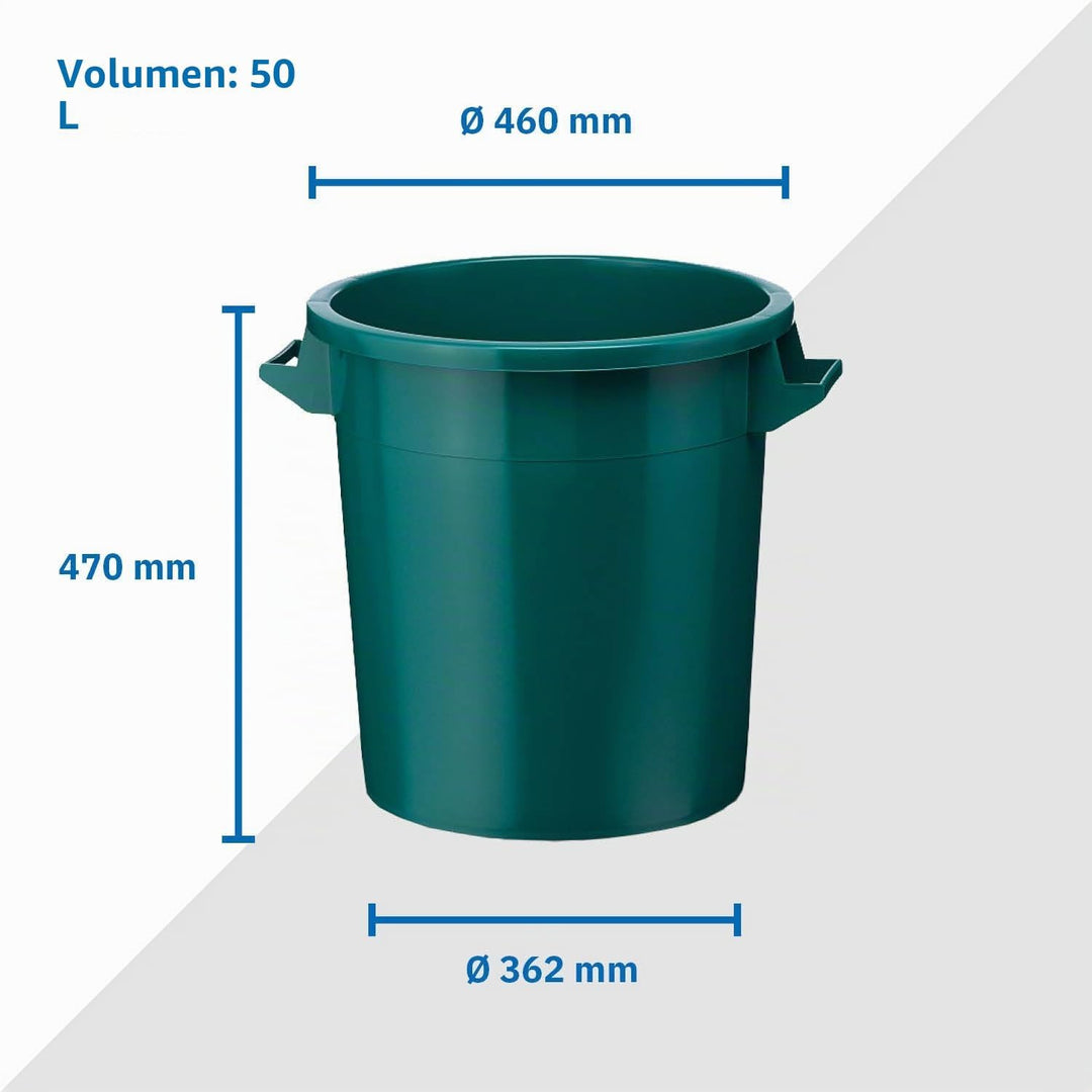 50Liter Kunststofftonne mit Griffen + Deckel, stapelbar, Stabiler Eimer, Plastiktonne, Rundbehälter,