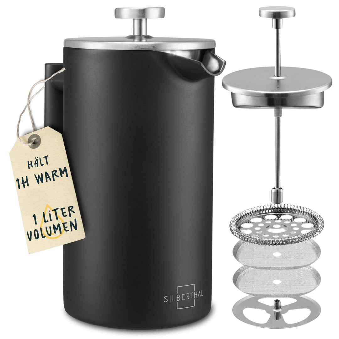 SILBERTHAL French Press Kaffeebereiter 1 Liter - Edelstahl - Doppelwandig Isolierte Kaffeepresse - f
