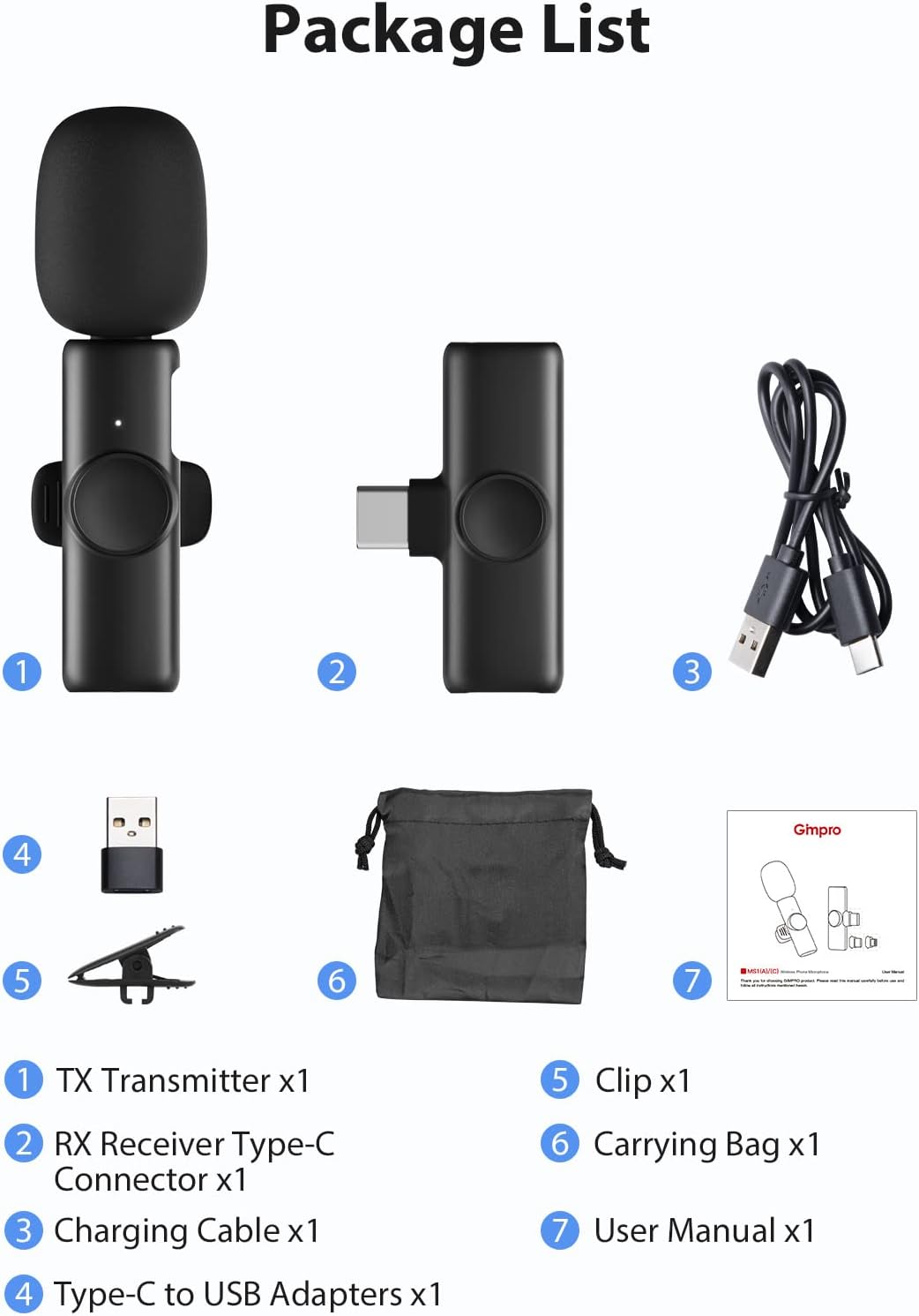 Handy Lavalier Mikrofon, 2.4GH【Type-C&USB】 Ansteckmikrofon für Android-Phones Tablets Vlogging Live-