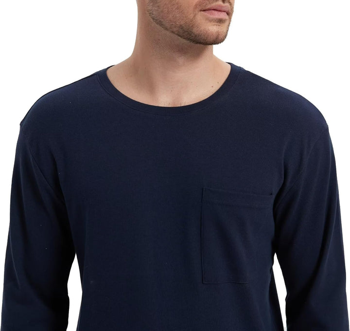 GLOBAL Herren Schlafanzüge Flanell Herren Pyjama Set Baumwolle Langarm-Pullover Oberteil und elastis