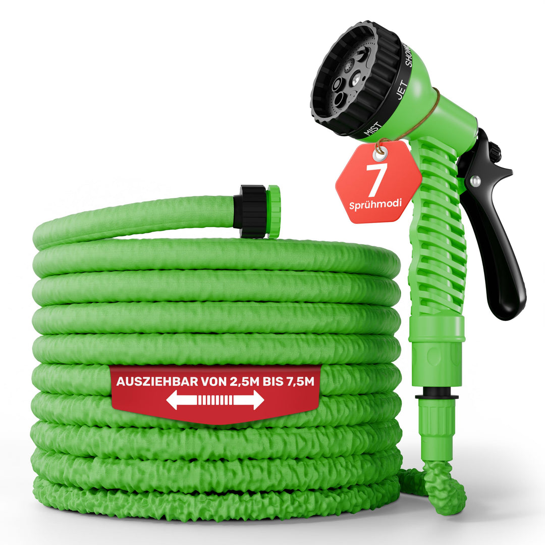 Gartenschlauch flexibel Flexischlauch 2,5m - 7,5m grün, 7,5 m
