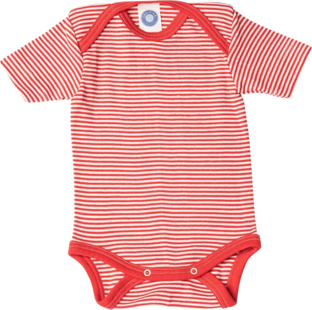Cosilana, Baby Body Kurzarm, 70% Wolle, 30% Seide Rot Geringelt 50-56, Rot Geringelt 50-56