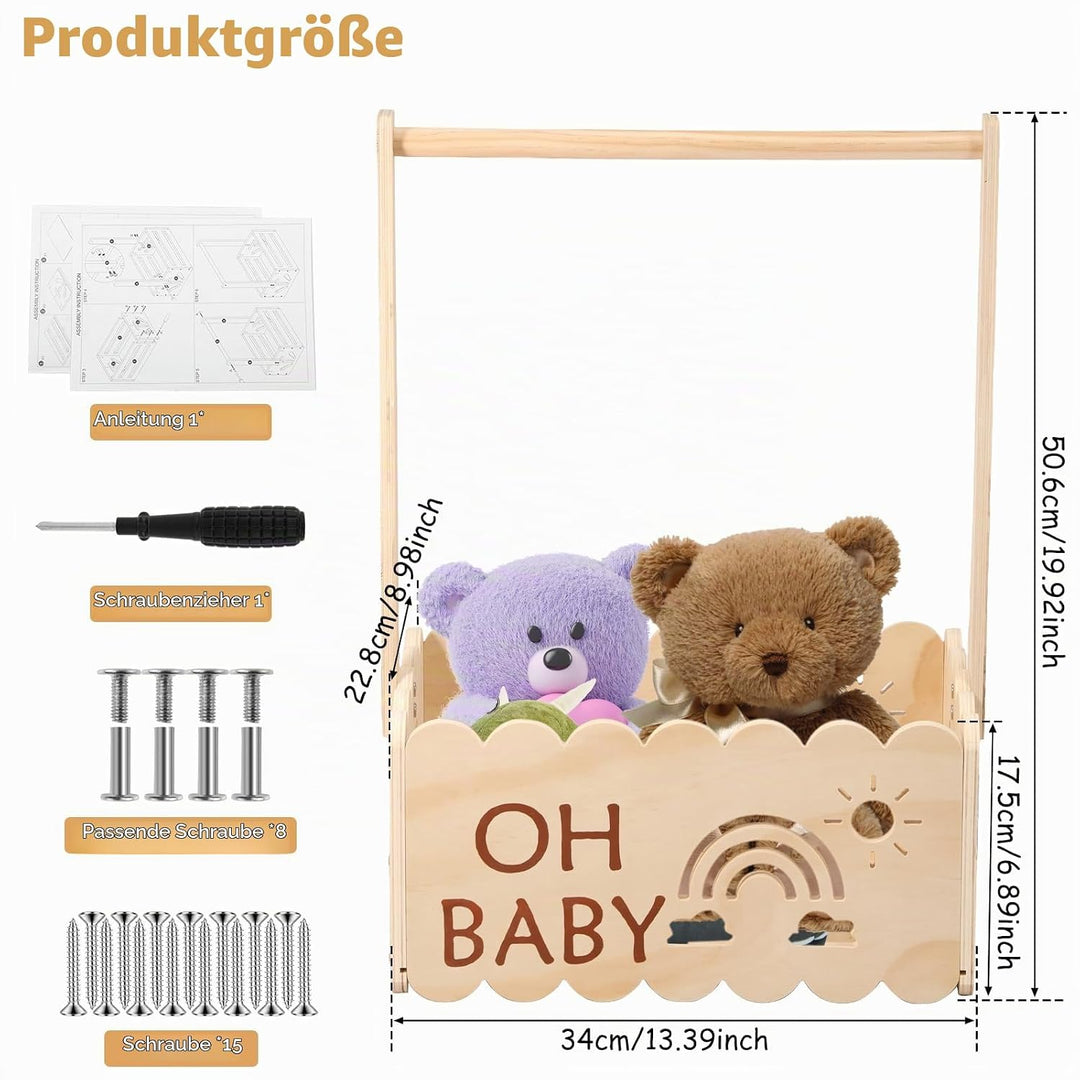 Babyparty Geschenk mit Griff,Holz Babyparty Kiste,34 * 22.8 * 17.5cm,Baby Aufbewahrungskorb,Dekorati