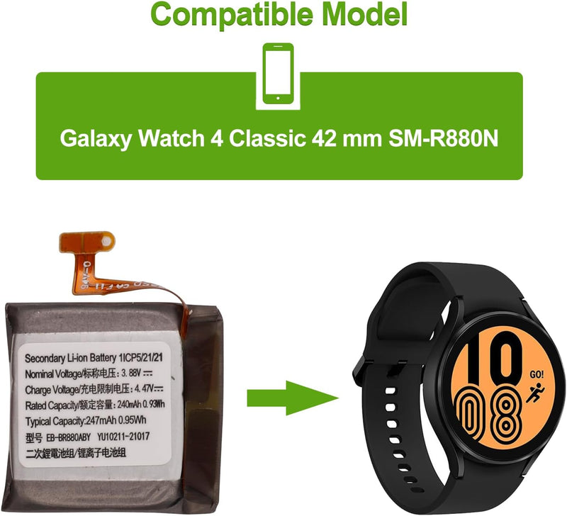 SwarKing Ersatz Akku Kompatibel mit Samsung Galaxy Watch 4 Classic 42 mm SM-R880N SM-R880 R880N BR88