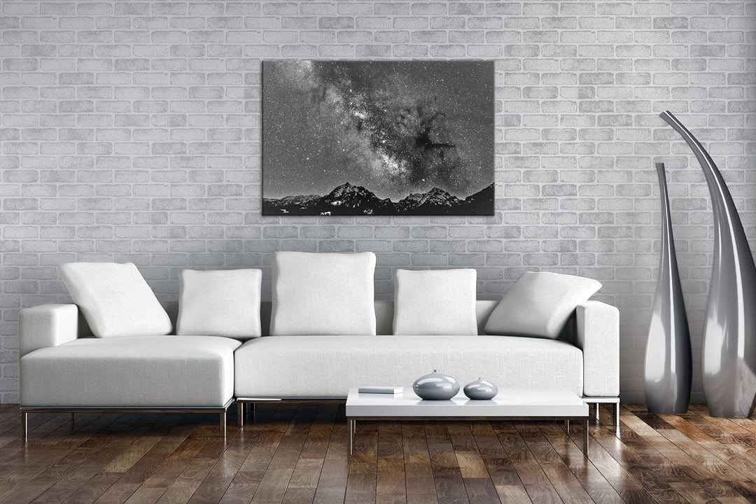 Hoch über den Bergen Effekt: Schwarz&Weiss, Format: 60x40 als Leinwandbild, Motiv fertig gerahmt auf