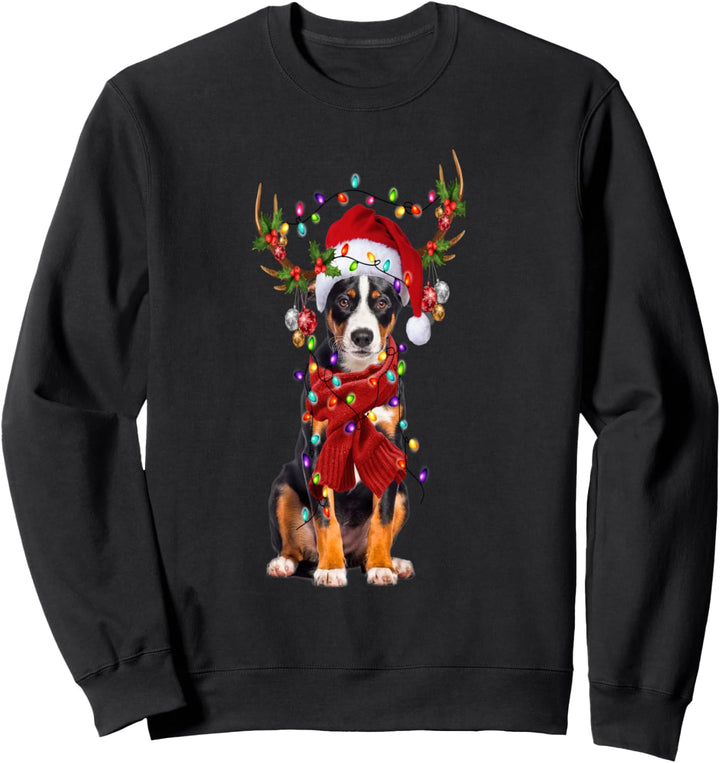 Santa Appenzeller Sennenhund Hund Rentier Weihnachtsbeleuchtung Sweatshirt