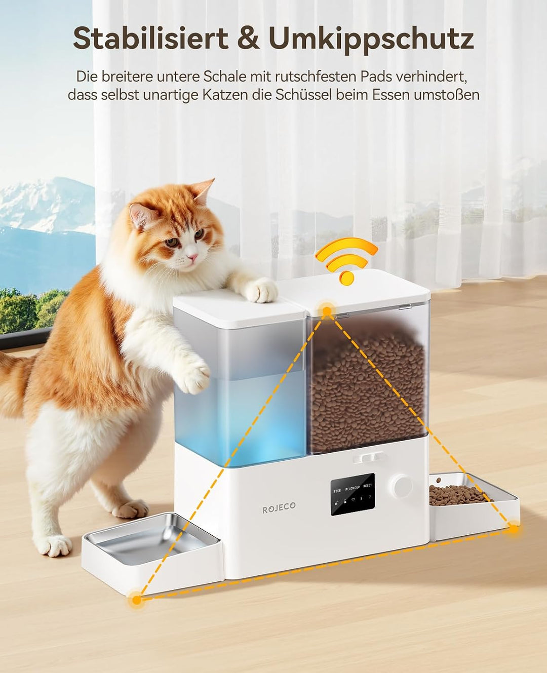 ROJECO Futterautomat Katze und Trinkbrunnen 2-in-1 mit APP WiFi Timer 8,5L katzenfutter automat(5L+3
