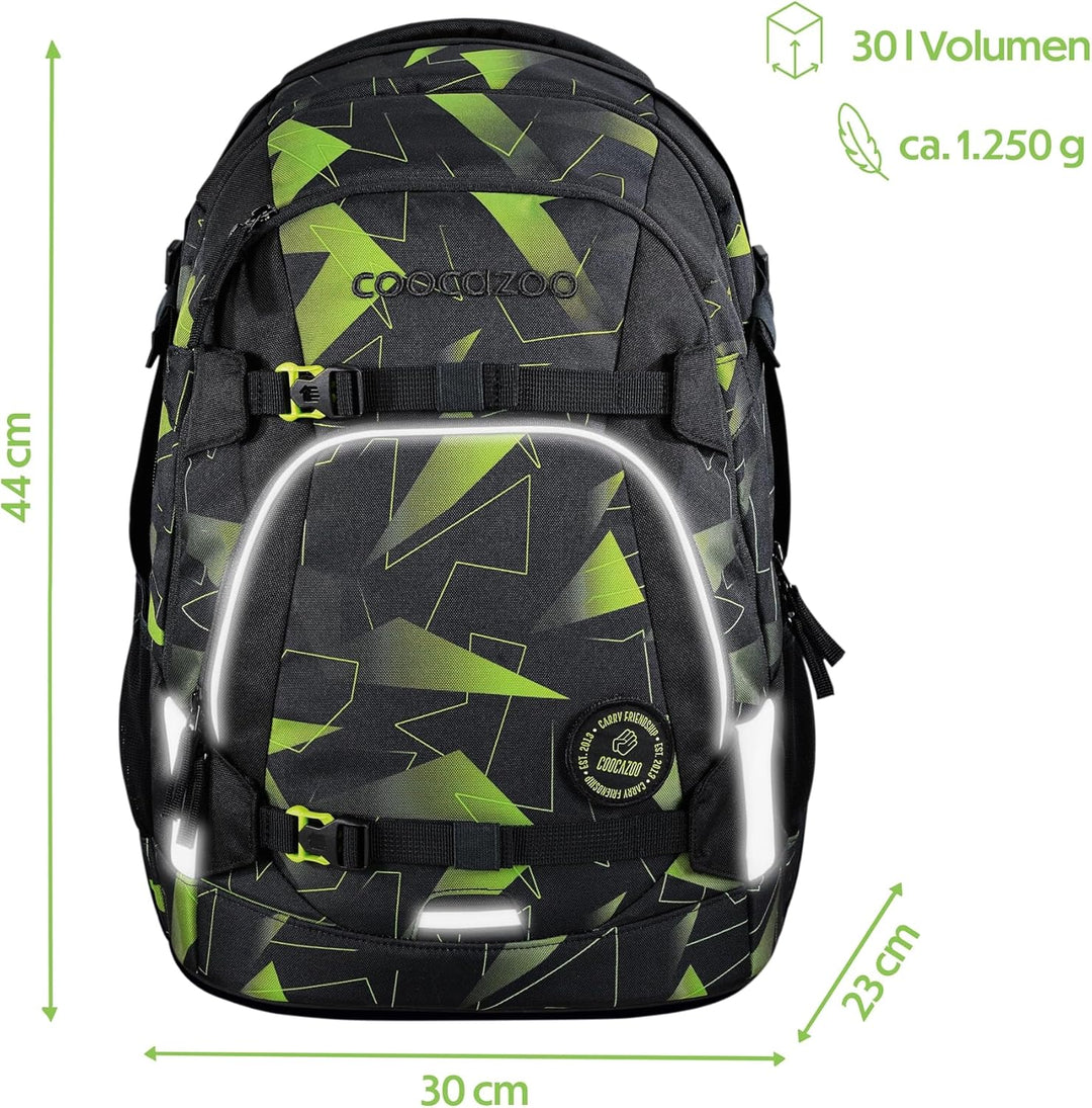 coocazoo Schulrucksack Mate, Lime Flash, schwarz-grün, ergonomischer & anpassbarer Tornister, höhen-