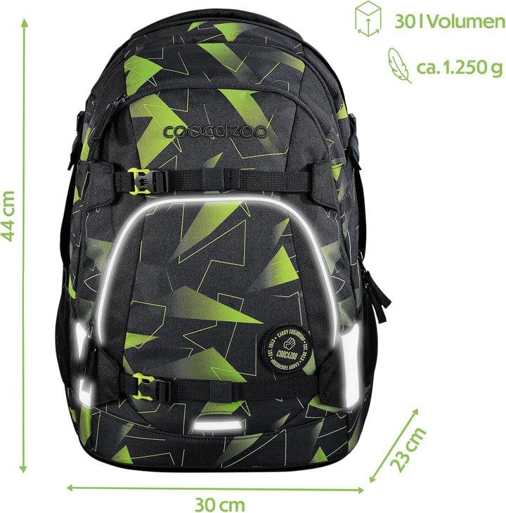 coocazoo Schulrucksack Mate, Lime Flash, schwarz-grün, ergonomischer & anpassbarer Tornister, höhen-