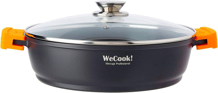 WECOOK! Ecochef Titan Niedrige Kochtopf 28 cm Induktion mit Glasdeckel, Antihaftbeschichtung QUANTAN