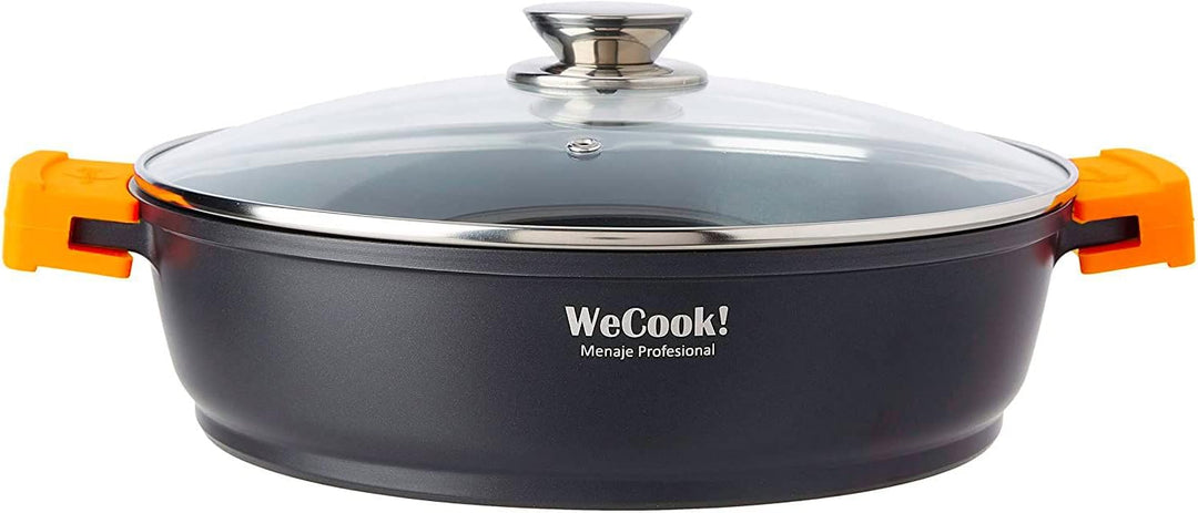 WECOOK! Ecochef Titan Niedrige Kochtopf 30cm Induktion mit Glasdeckel, Antihaftbeschichtung QUANTANI