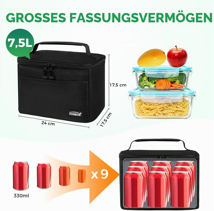 Kühltasche Klein Leicht Lunch Tasche Isoliertasche zur Arbeit Schule Faltbar Wasserdicht Lunchbag Re