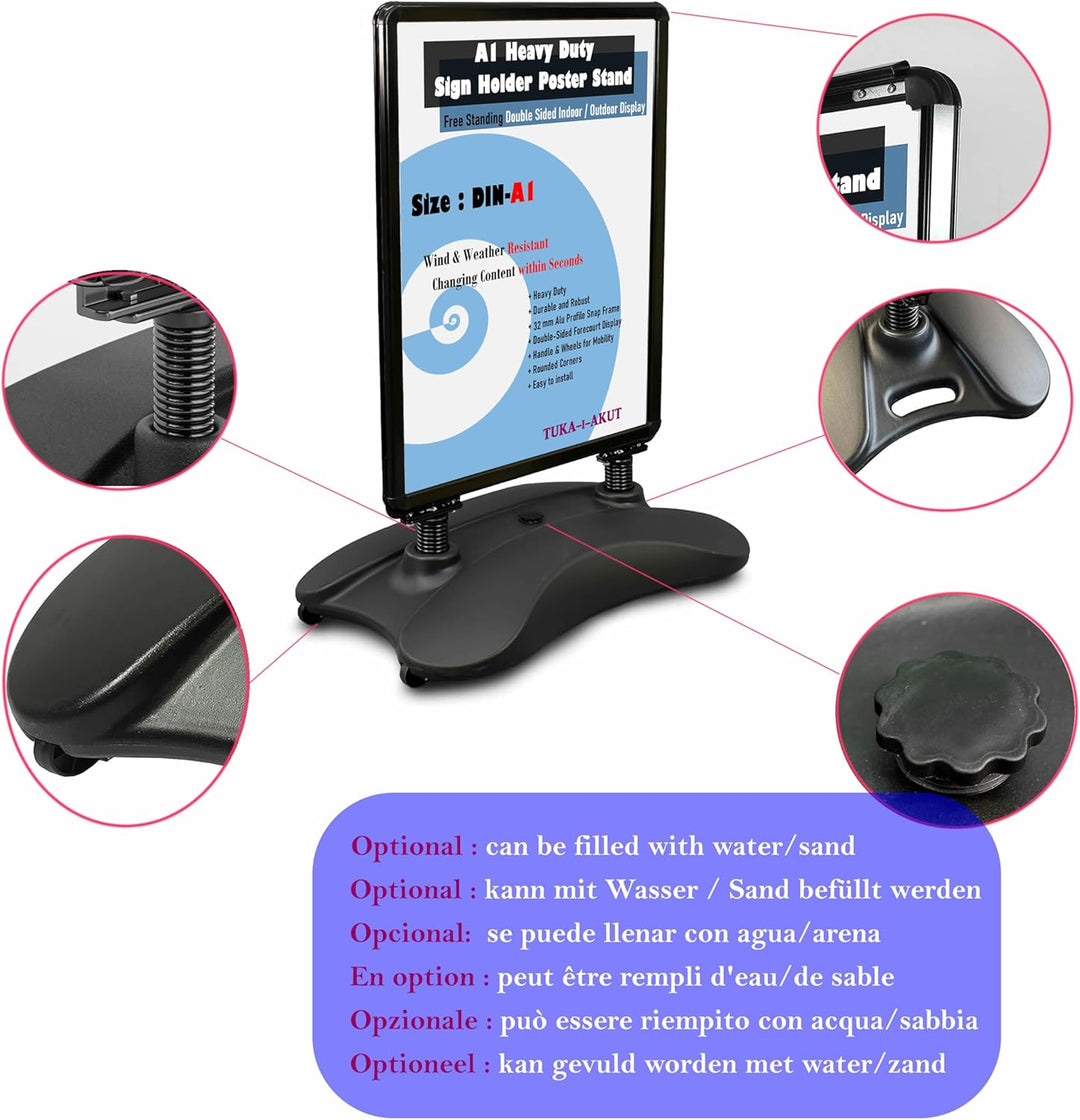 TUKA-i-AKUT A1 Kundenstopper Plakatständer Wind-Sign Beidseitig für 2 Plakate, Werbeaufsteller Mobil