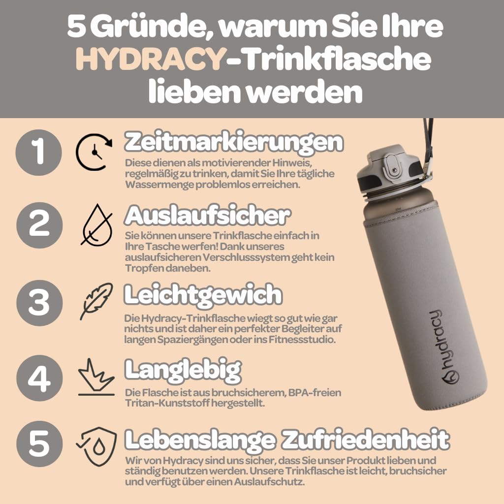 Hydracy Trinkflasche mit Fruchteinsatz - 500ml Wasserflasche - BPA-freie Trinkflasche mit Zeitmarkie
