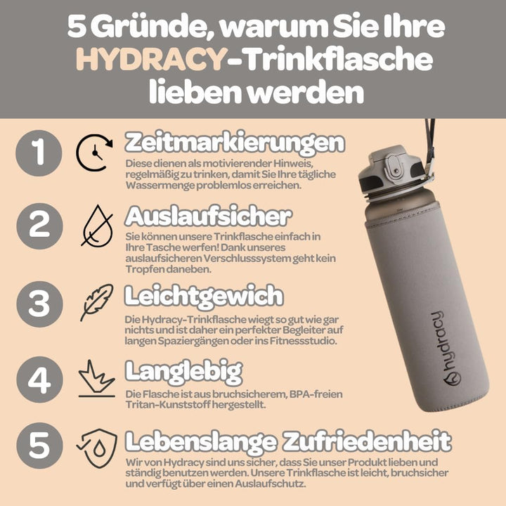 Hydracy Trinkflasche mit Fruchteinsatz - 500ml Wasserflasche - BPA-freie Trinkflasche mit Zeitmarkie