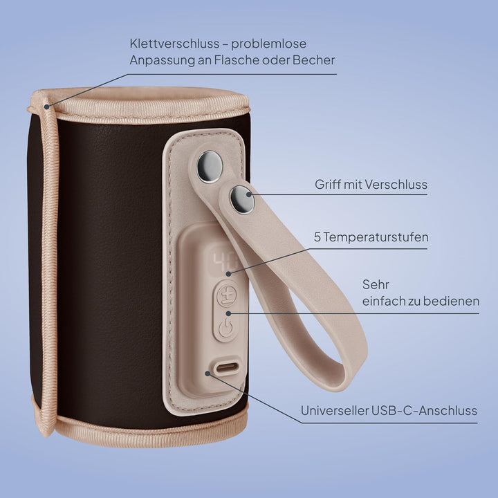 LIONELO Thermup Go Tragbarer Babyflaschenwärmer USB-C, Flaschenwärmer Unterwegs & Auto, 24h Warmhalt