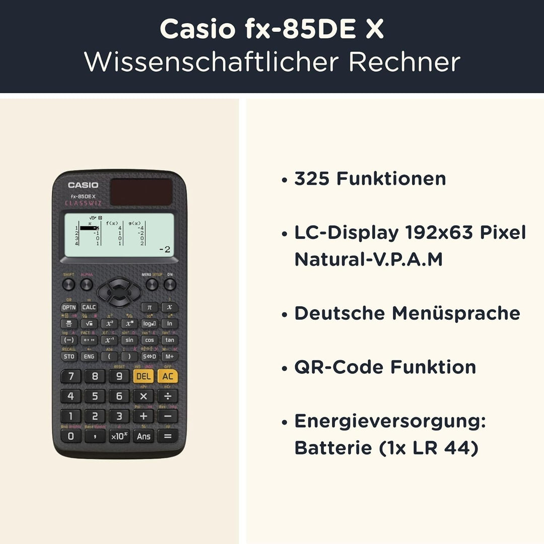CALCUSO Sparpaket: Casio FX-85DE X ClassWiz technisch-wissenschaftlicher Taschenrechner + WYNGS Schu