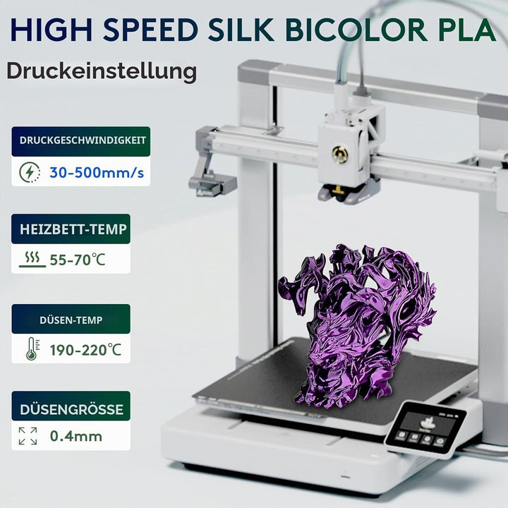 ERYONE Dual Zweifarbig PLA Filament 1.75mm, 3D Drucker Filament 1kg Spule +/- 0,02 mm, Seide Schwarz