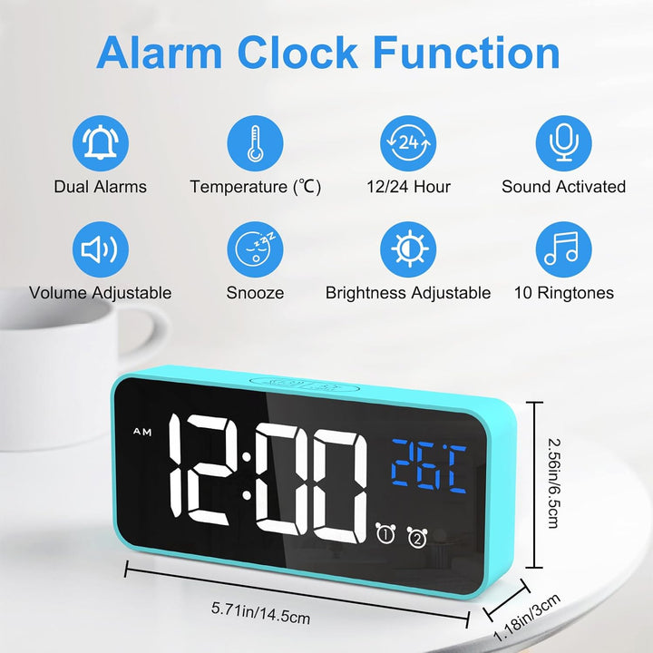 CHEREEKI Digitaler Wecker, LED Digitaluhr mit Temperaturanzeige Tragbarer Spiegelalarm Tischuhr mit