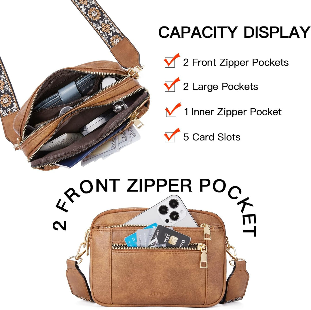 Telena Damen Crossbody Bag mit verstellbarem Farbigem Riemen, Damen Umhängetasche aus PU Leder, Schu