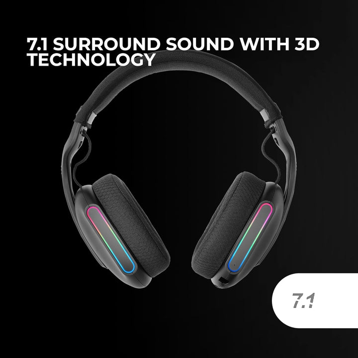 Mars Gaming MHW-PRO, Kabelloses Gaming-Headset ARGB Flow, 3D Surround Sound 7.1, Bluetooth 5.3 + 2.4