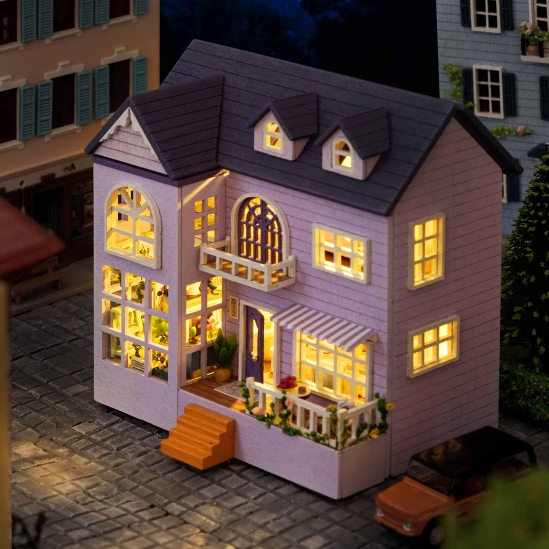 CUTEROOM DIY Miniatur Haus Puppenhaus Kit Puppenhaus Miniatur mit Möbeln und LED-Licht Miniatur Haus