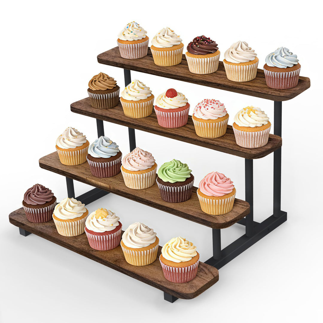 Tortenständer aus Holz für 20 Cupcakes, 4 Etagen Cupcake Ständer Stufenregal für Desserts, Donuts, K