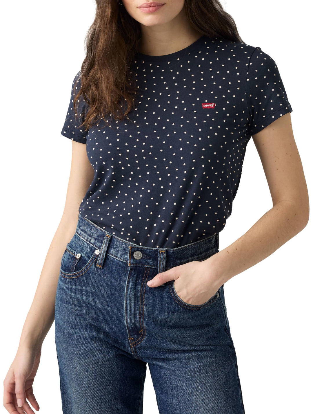 Levi's Damen The Perfect Tee T-Shirt, Striped Chesthit Logo XS Inga Dot Spaced Navy Blazer, XS Inga