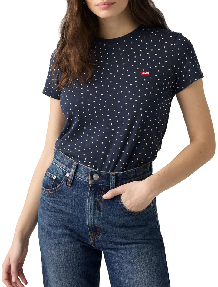 Levi's Damen The Perfect Tee T-Shirt, Striped Chesthit Logo XS Inga Dot Spaced Navy Blazer, XS Inga