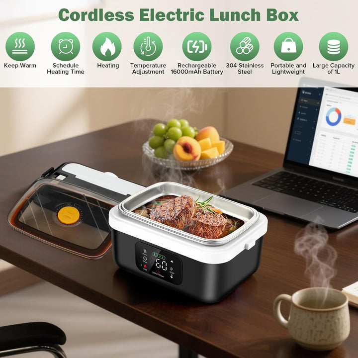 Kabellose Elektrische Lunchbox, 1L Batteriebetrieben Beheizbare Lunchbox für Erwachsene Tragbarer Sp